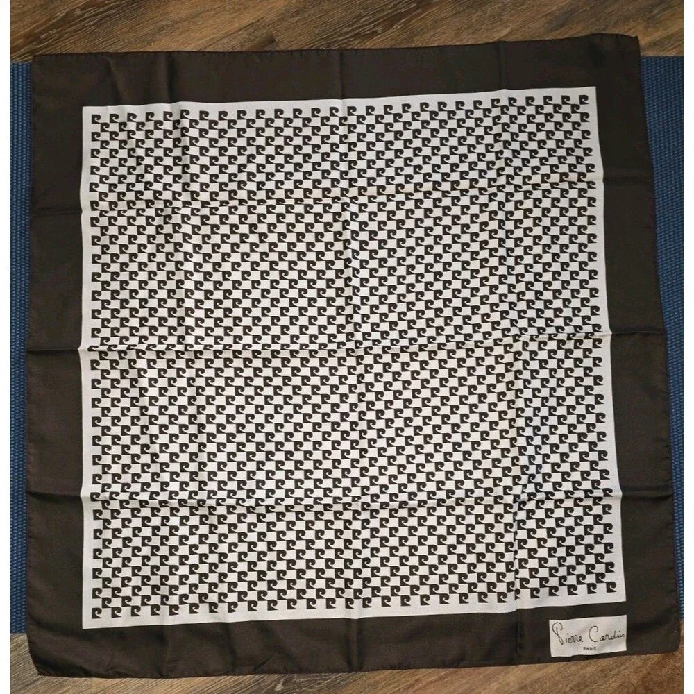 Vintage Pierre Cardin Brown Logo Geometric Pattern Square Scarf
